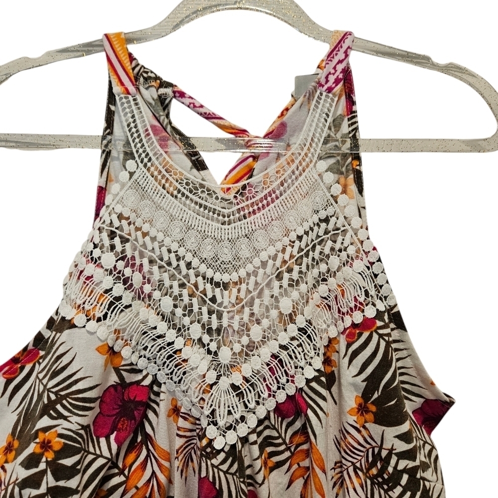 Cato Floral and striped crochet lace tie back sleeves top - Picture 4 of 7